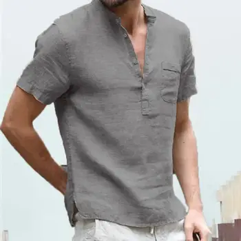 Лятна мъжка Риза, тениска с къси ръкави, Памучен и бельо Casual Мъжка тениска, за Мъже Дишаща Мъжка Блуза camisas de hombre