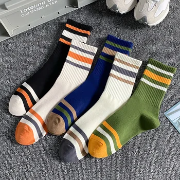 Чорапи на едро мъжки есенни и зимни чорапи японски баскетболни чорапи на райета високи памучни чорапи памучни спортни чорапи