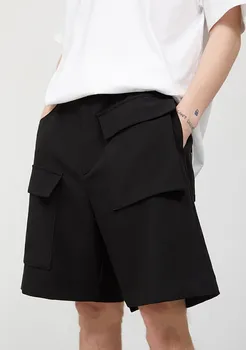Мъжки черни панталони свободно намаляване с голям джоб и асиметрични къси панталони 2020 г.