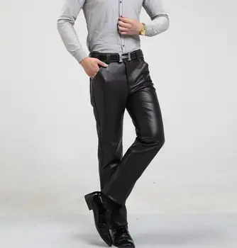 Мъжки кожени панталони мъжки есенни и зимни кадифе сгъстено свободни мотоциклетни кожени панталони с висока температура мъжки