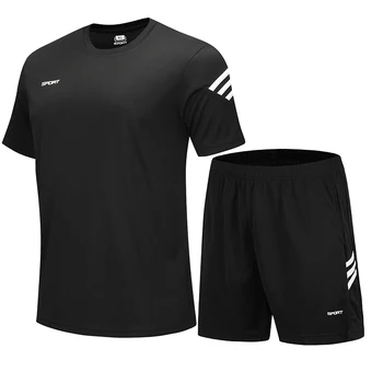 2022 Нов Мъжки Летен Спортен Костюм, Модни Однотонная Тениска + бързо съхнещи Шорти, 2 броя, Тренировъчен Баскетболен Топ за фитнес на открито