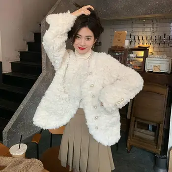 2022 Палто от вълна от овце, Жена на Корейското Свободно Ново Есенно-Зимно Модно Утолщенное Палто-жилетка, Дамско Палто от изкуствена кожа, Палта Z136