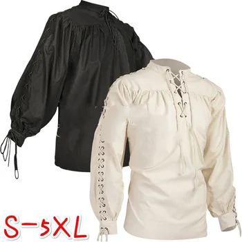 LN Мъжка Риза Средновековния Ренесанс С Дълъг Ръкав, Готическата Мъжки Модни Тениска С Войн