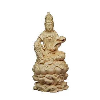 Дърворезба от масивна дървесина Статуя на Лотос Гуаньинь Китайската Статуя на Буда Модерна ръчна дърворезба, Декорация на Дома Фън Шуй Украса