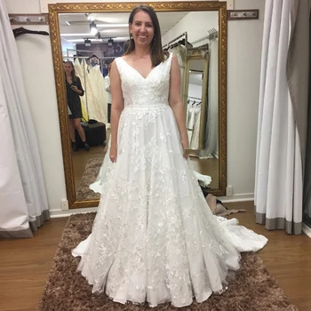 Simple V-neck Дантела Wedding Dress Plus Size без гръб vestidos de noiva 2022 сватбена рокля Beach Bridal Gowns
