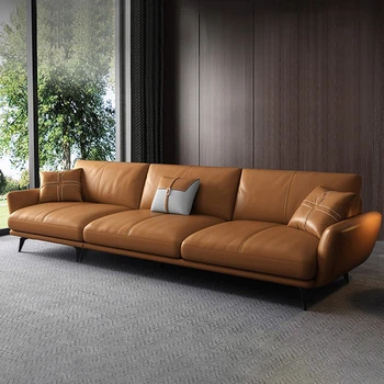 Италиански лесен луксозен кожен диван разход на тройна модерен размера на хола Скандинавски прост диван