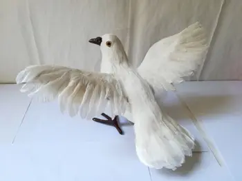 пластмаса и кожа белият гълъб голям 32x24x15 см, расправляющий криле, птицата, е труден модел, подпори. украса за дома, подарък за коледа w0601