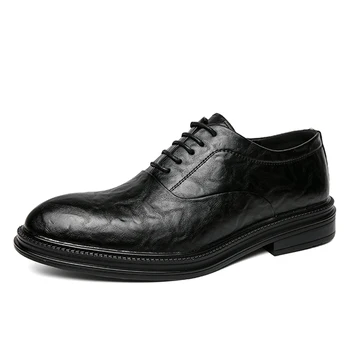 Размери 38-46; мъжки официални обувки от волска кожа; бизнес обувки с остър пръсти дантела; мъжки модни обувки за сватба