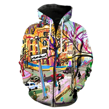 Абстрактно Изкуство Графити Мъжки Hoody с Цип 2022 Гореща Разпродажба на Блузи в Стил хип-Хоп С Дълъг Ръкав Harajuku 3D Принтом Пролет Унисекс Мода