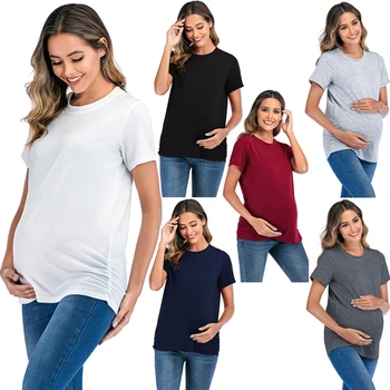 Женска тениска с къс ръкав, лятна свободна модна тениска с къси ръкави за бременни, дрехи за бременни