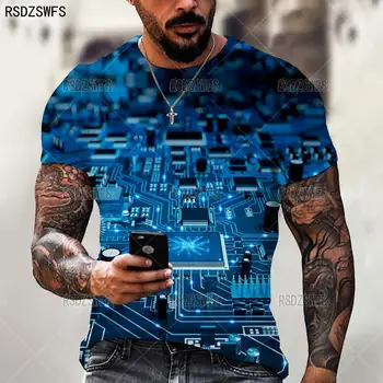 2021 Лято Новият Моден Тренд Електронен Чип Модел Мъжки тениски с 3D принтом Градинска Самоличността на Дивата Свободна Оверсайз XXS-5XL