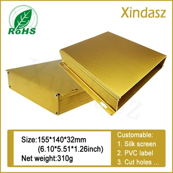 155 * 155 * 32 мм Златна монтиране на Алуминиев електронен корпус електрически алуминиеви дизайн на корпуса кутия