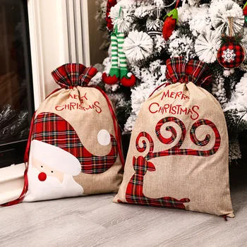 Популярният Коледен Подаръчен Пакет, С Завязками Санта Чанти За Съхранение На Шоколадови Бонбони И Бисквити Голяма Чанта Коледно Дърво Украшение Празник На Детството Украса