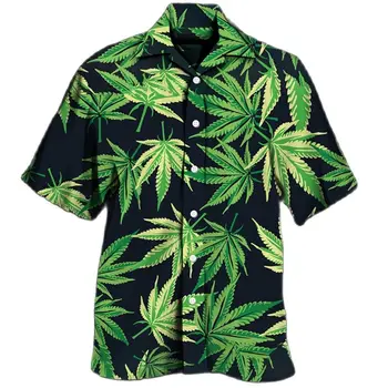 Мъжка лятна Риза с Кленов Лист, Хавайски стил, Тениска с Къс Ръкав, на Ревера, Куба, Ежедневни Плажната Мода, Риза в стил Харадзюку, Копчета, Y2k
