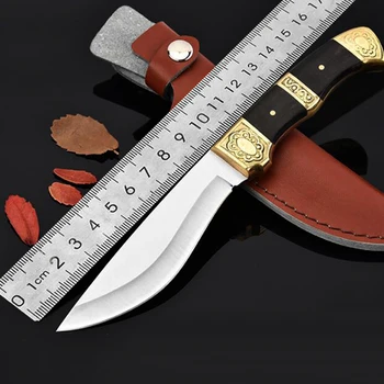 Нож С Фиксирано Острие 59HRC Острието Директни Ножове, Тактически Нож Походный Открит Нож Нож За Оцеляване Полезност Инструменти + Кожени Сабя