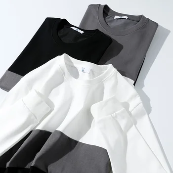 2022 Модерен Есенно-зимни Мъжки тениски с кръгло деколте и Дълъг ръкав, Прост Дизайн, Уютна Мека Висококачествена Универсална Корея тениска