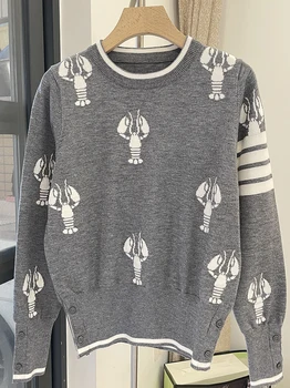 TB Пуловер С Кръгло Деколте Пуловер Жена Дизайн свирите на омар Свободно, Намаляване на Сивата Универсален висша Мода