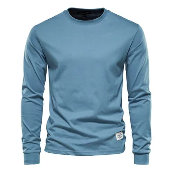 Нова мъжка Тениска Оверсайз, Обикновена Блузи с Дълги Ръкави, Многоцветен Мъжки Ежедневни Памучен тениска с Кръгло деколте, мъжки Пуловер, Camisetas
