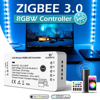 GLEDOPTO ZigBee 3.0 Pro Контролер Led лента RGBW Работи с Алекса Echo Plus SmartThings Дистанционно ЗАЯВЛЕНИЕ Гласово Управление Led контролер
