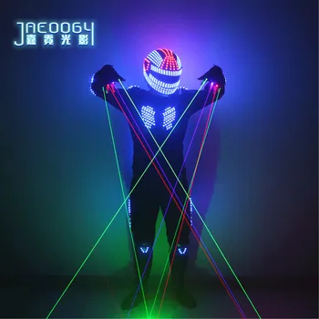 Led костюм робот с RGB светлинен сако танцьор в cosplay лазерни ръкавици нажежен нощен клуб парти човек с костюм