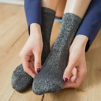 Корейски женски стил, Златист и сребрист цвят от естествена Коприна Материал, Дамски Модни Чорапи, Обикновена Лъскав-Лъскави Високи Еластични Модни Чорапи
