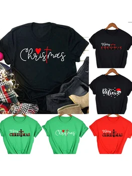 Коледните Християнски Женски Графични Тениски С Кръста на Исус, Естетична риза в стил Харадзюку, Тениски, Потници DW150