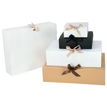 Бяла Черна Кутия от Крафт-Хартия с Лък Панделки, Опаковъчна хартия За Бонбони, сладкиши, Сватбени Подаръци За Рожден Ден, Опаковане на Тениски, Кутии за Доставки