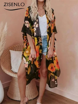 2022 Summer Шифон Cardigan New Women ' s Irregular Printed Sunscreen Blouses Cape Coat Cloak Todoroki бански женски рокля