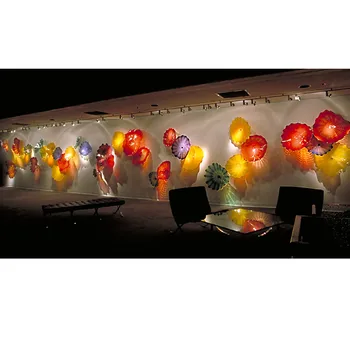 LRW014-Best Decor Чиния от Муранско Стъкло, Ръчно изработени, Декоративни Чинии за Стената, Художествени Цветя, Стенни Аплици