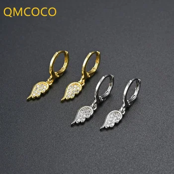 QMCOCO Сребърен Цвят Креативен Дизайн Циркон Перо Геометрична Обица За Жени Модерни Елегантни Обеци, Бижута и Подаръци