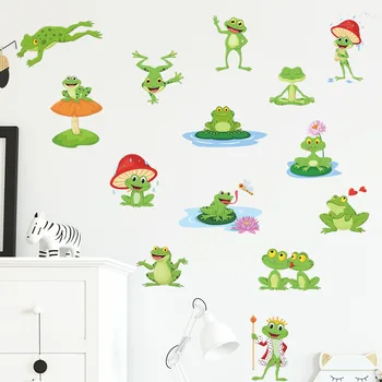 Мультяшная жаба лотос листа на лотос гъби детска спалня, веранда декорация на стени, декоративни PVC стикери за стена за декорация на стени