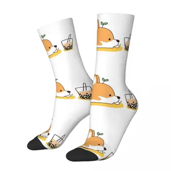 Зимни Топли Луди Дизайнерски Дамски Мъжки Чорапи с Corgi и Мехурчета, Красиви Нескользящие Баскетболни Чорапи с Кучето Kawaii