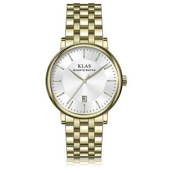 Лесно Klas потребителски мъжки часовници с лого каишка от неръждаема стомана, Бизнес часовници марка KLAS