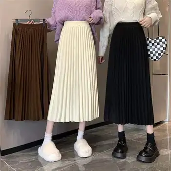 2022 Пролет-есен Нова Дамски Тънък Свободна Дълга Плиссированная пола с висока талия, японската модна Универсална Однотонная пола