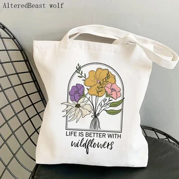 Дамски чанта за пазаруване за по-добър Живот с чанта с полевыми цветя, холщовая чанта за пазаруване в стил Харадзюку, дамски чанти-тоут на рамото, женствена чанта