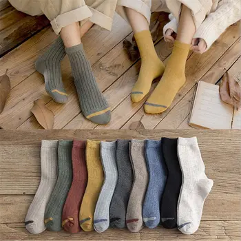 Есенно-Зимни Чорапи за Жени И Мъже, Ежедневни Шарени Висококачествени Дишащи Унисекс Чорапи в Японски Стил, Модни Прости