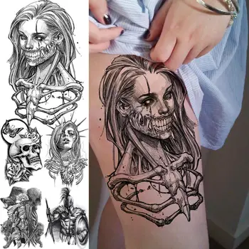 Реалистичен Хелоуин Скелет Череп На Вампир, Временни Татуировки За Жени На Възрастни Рози Цвете Фалшиви Татуировки, Боди-Арт Краката Си Ръка Татуировка