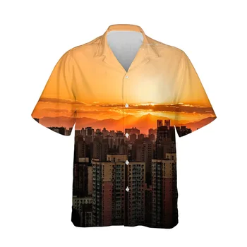 Jumeast 3D Естетически Хавайски Мъжки Ризи Лятна Мода Градинска Дрехи Колекция Dusk Риза С Къс Ръкав Прости Блузи