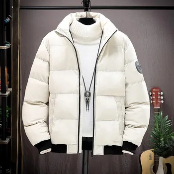 Памучно палто, мъжки новото зимно утолщенное палто, памучен яке, модни брандираната в есенно-зимната кратко работно облекло с качулка, хляб, пух, с