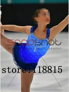 Рокля За Фигурата ски Синьо 2017 Girls Custom Ice Clothes Състезание По Фигурно Пързаляне Рокли Ice Figure Dress N34