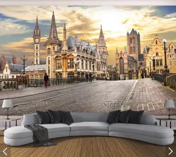 3D Скандинавски Град Изграждане на Улични Тапети Стенописи Етикети за Хола Ръчно Рисувани HD Печатни Фотообои по Поръчка