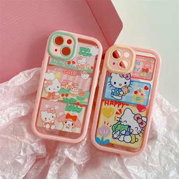 Калъф за телефон Kawaii Hello Kitty Sanrio за Iphone13 12 11 Pro Max Mini Xs Xr X 8 7 6S 6 Plus с шарени Аниме Силикон Мек Калъф
