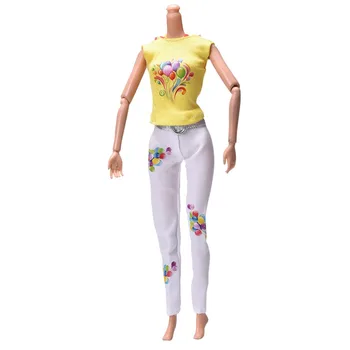 1 Комплект = жълта риза + бели модни брючные костюми За Барби, Летни Дрехи За Кукли с Флорални Принтом, Играчки за момичета, Подаръци, високо качество