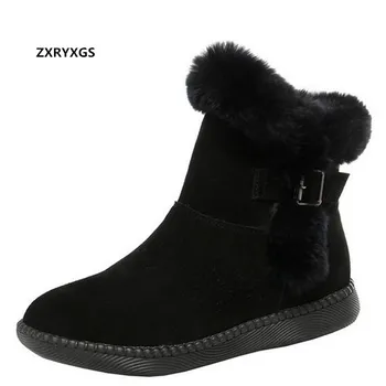 ZXRYXGS/ Зимни Обувки от Телешка матова Кожа с топ; Дамски Кожени Обувки; 2021 г.; Големи Размери; Комфортни Топли Обувки подметка; Зимни Обувки на плоска подметка