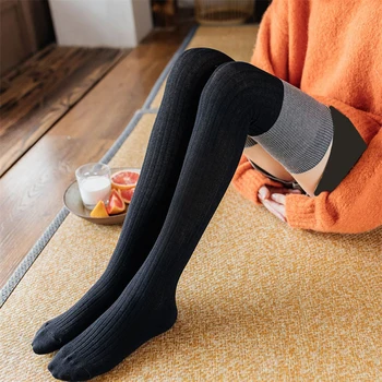 Дамски чорапи над коляното, Модни Дамски Секси Чорапи, Топли Дълги терлици До бедрата в Контрастен Цвят, Елегантни и Универсални Дамски Чорапи