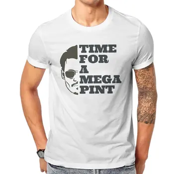 Time for A Mega Pint Мъжка тениска Джони Деп Забавна Тениска с Къс Ръкав и Кръгло Деколте Тениска от чист Памук, Дрехи Големи Размери