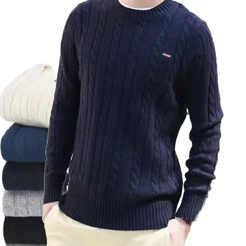 Нов мъжки Пуловер, Есенно-зимния Топъл Пуловер от 100% памук Кръгло деколте, Обрат-пуловер, Всекидневни Трикотаж, Топ, Мъжки Дрехи