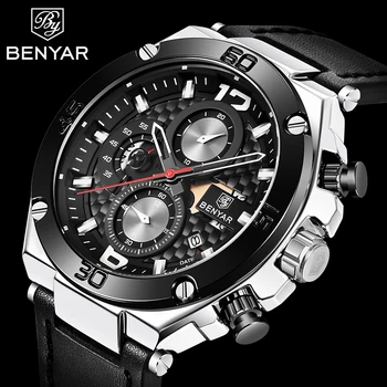 BENYAR 2022 Нови кварцов мъжки часовник модерни кожени мъжки ръчен часовник военни водоустойчив часовник с хронограф мъжки Relogio Masculino