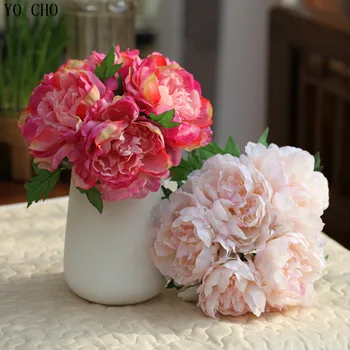 5 глави/букет голям изкуствен букет божури листата на тези рози на допир на коприна букет цветя за сватбена декорация mariage