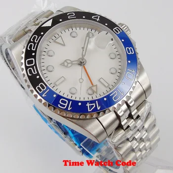 40 мм Мъжки Ръчен Часовник С Автоматичен Механизъм Бял стерилен оранжев циферблат показва Датата GMT Юбилейна Гривна Spphire Стъкло Светлинен
